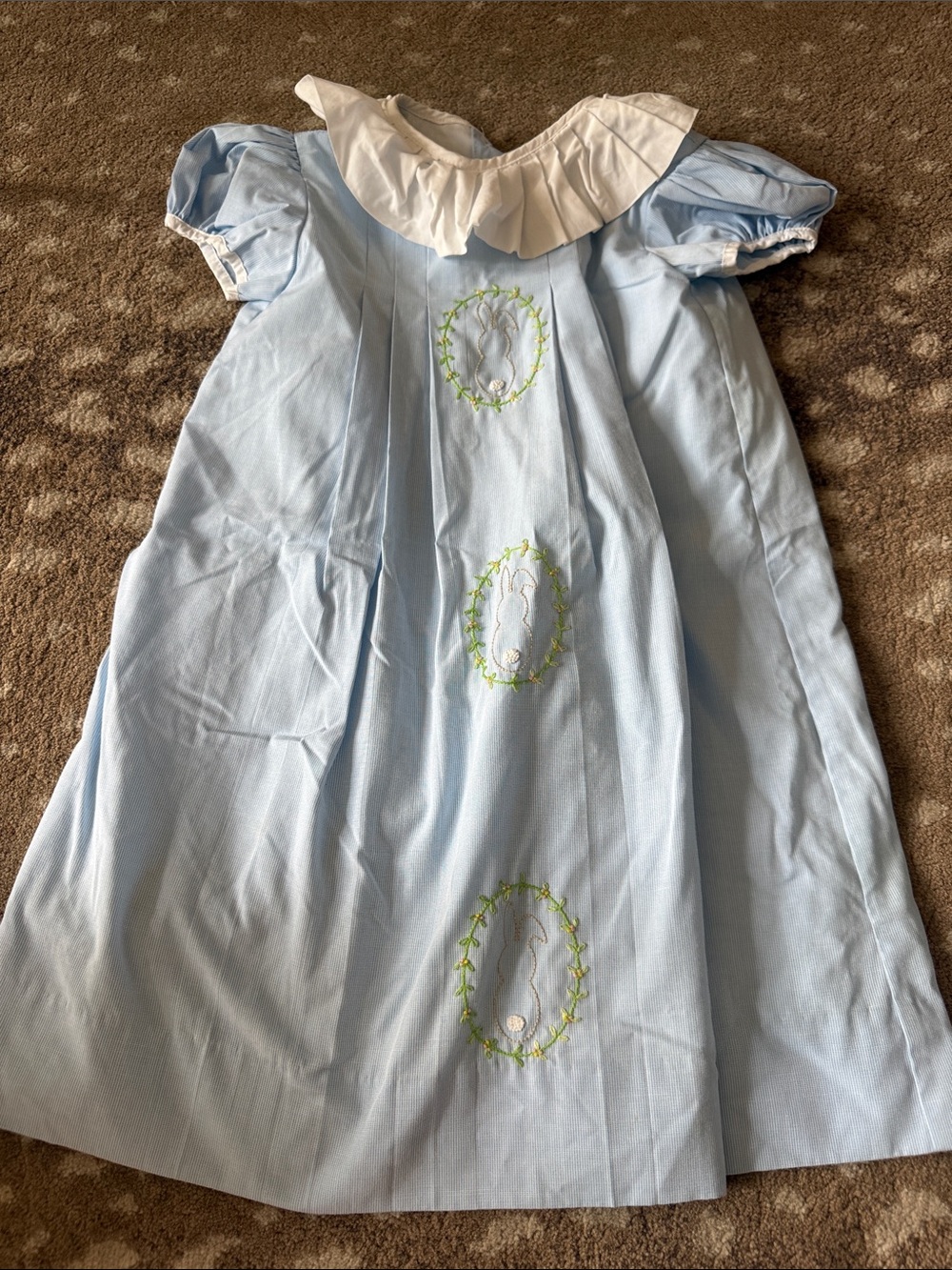Light Blue Girls Embroidered Collar Dress